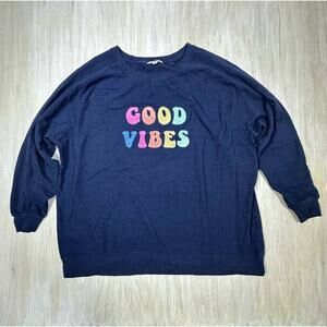 Wild Fox Navy Good Vibes Rainbow Letters Oversized Crew Pullover Sweatshirt XXL